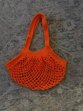 Handmade Orange Crochet Market Tote Bag